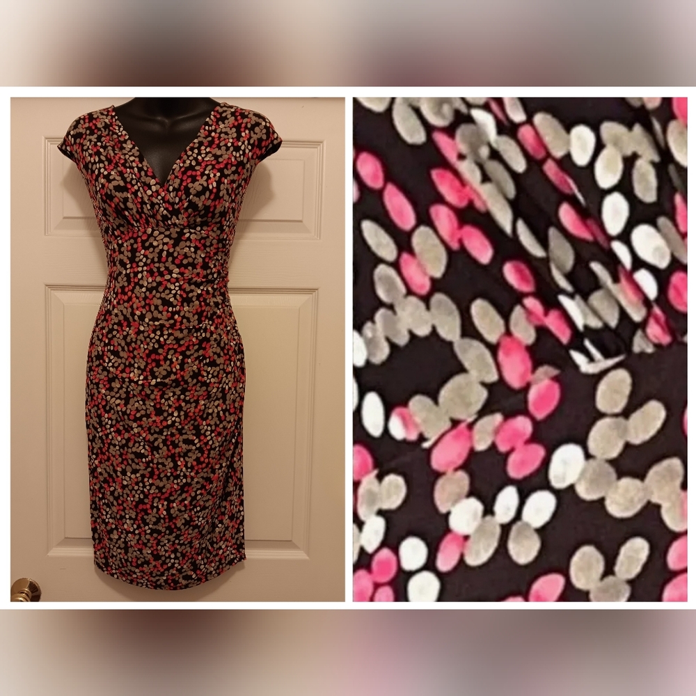Ralph Lauren Brown Pink Dot Dress Size 14